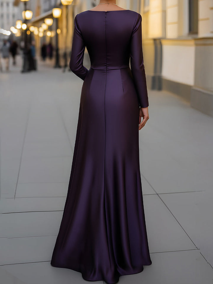 Satin Asymmetric Draped Evening Gown