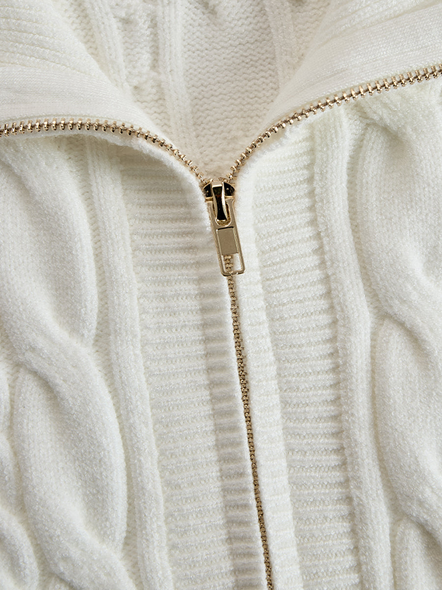 Elegant Zip-Front Knitted Sweater Dress In Ivory