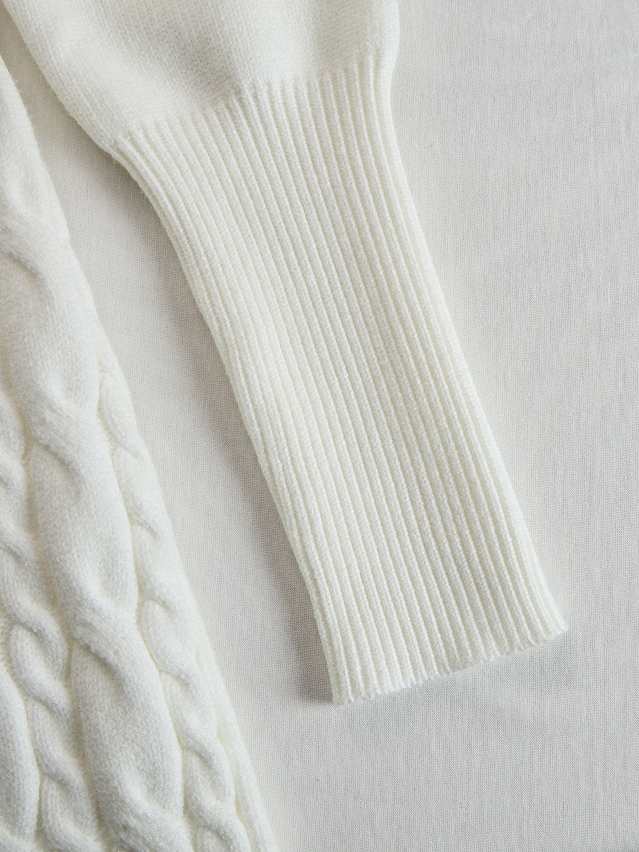 Elegant Zip-Front Knitted Sweater Dress In Ivory