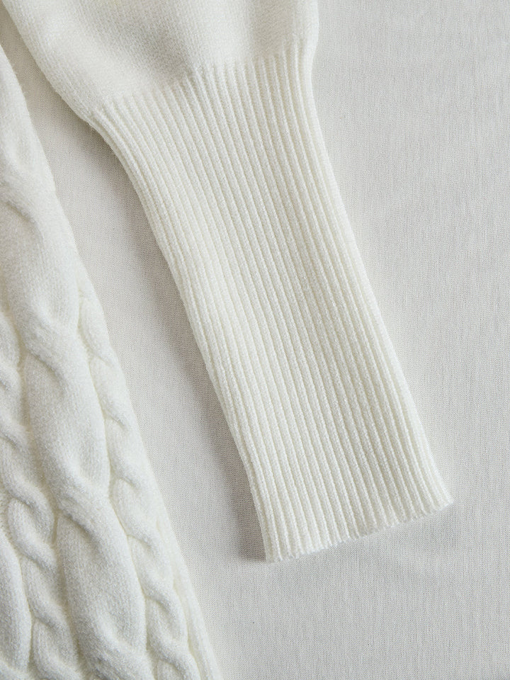 Elegant Zip-Front Knitted Sweater Dress In Ivory