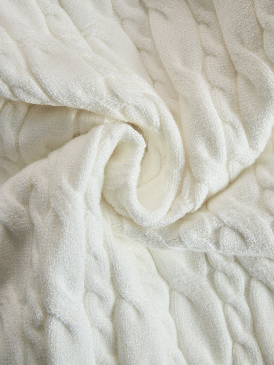 Elegant Zip-Front Knitted Sweater Dress In Ivory