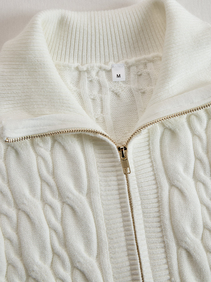 Elegant Zip-Front Knitted Sweater Dress In Ivory