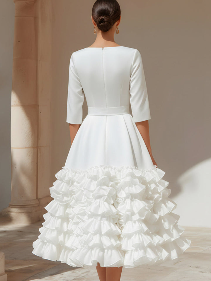 Belted Ruffled-Hem Midi Dress