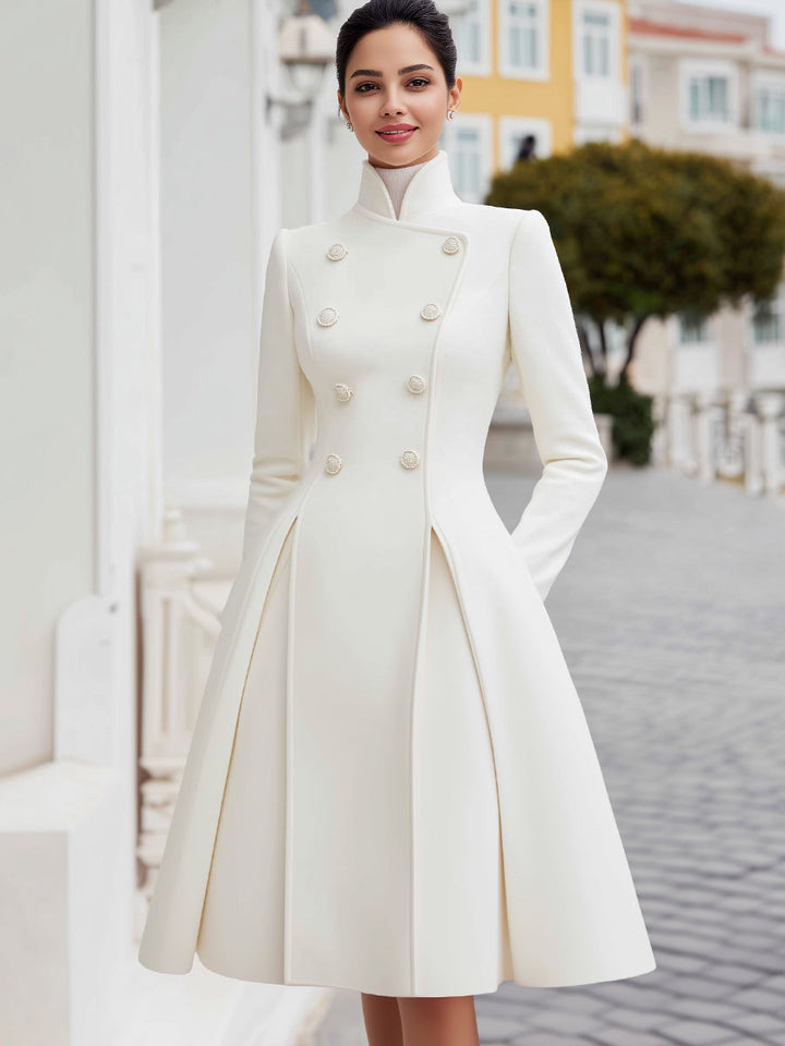 Elegant Double-Breasted Flared A-Line Coat Dress