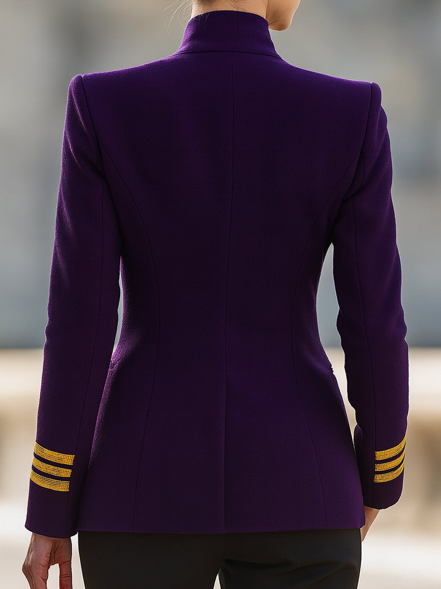 Purple Double-Breasted Military Blazer
