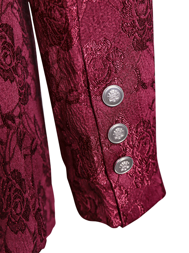 Burgundy Floral Jacquard Single-Breasted Blazer