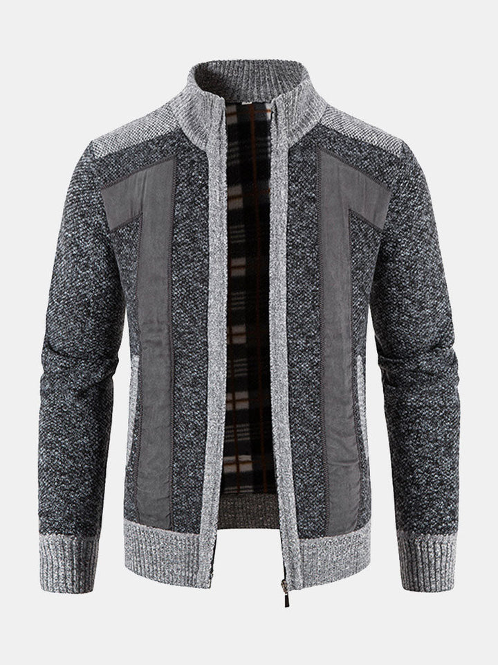 Camden | Zip Up Faux Suede Patchwork Sweater