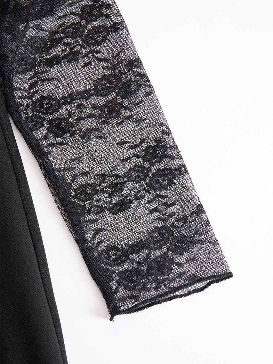 Sophisticated Black Blazer-Style Lace Midi Dress