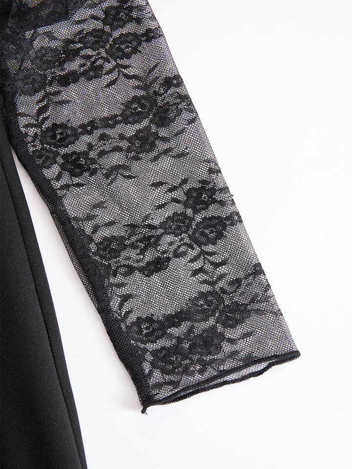 Sophisticated Black Blazer-Style Lace Midi Dress