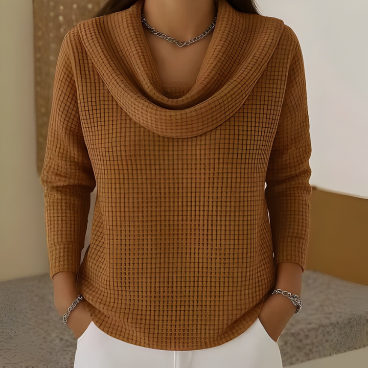 Lowenna - Warm Waffle Jumper with Waterfall Neck