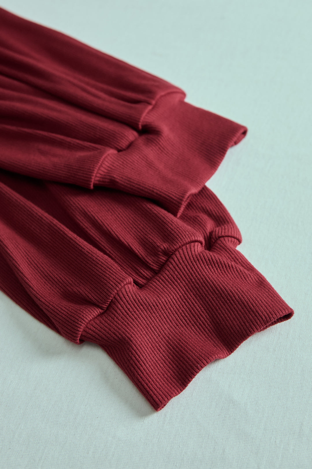 Burgundy Ribbed Turtleneck Mini Dress with Balloon Sleeves