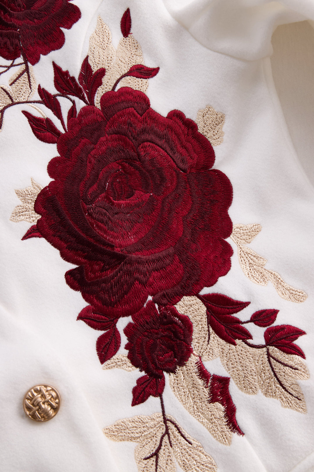 Chic White Blazer with Red Rose Embroidery