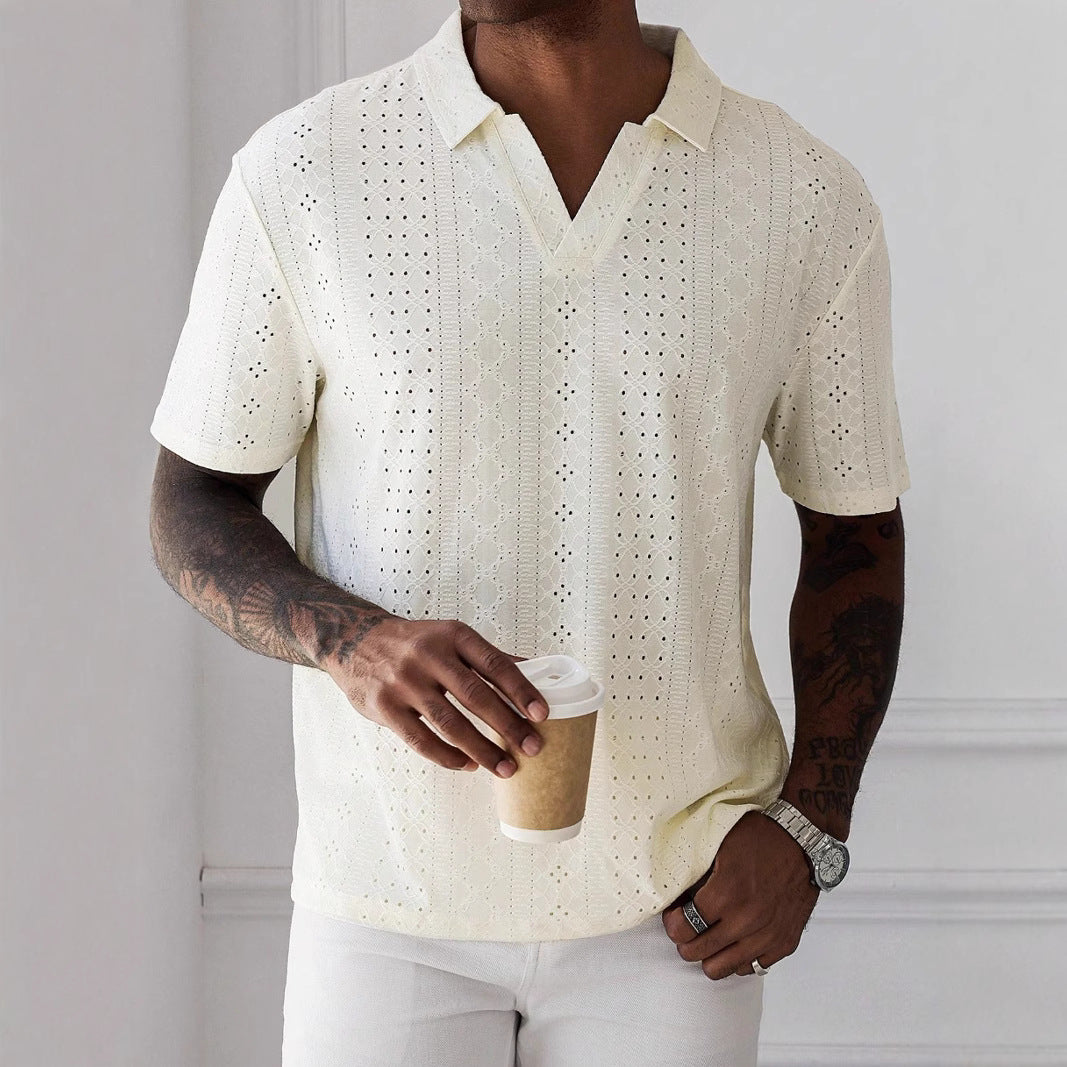 Rayan Polo | Men's Knit Polo with Jacquard Lace Design