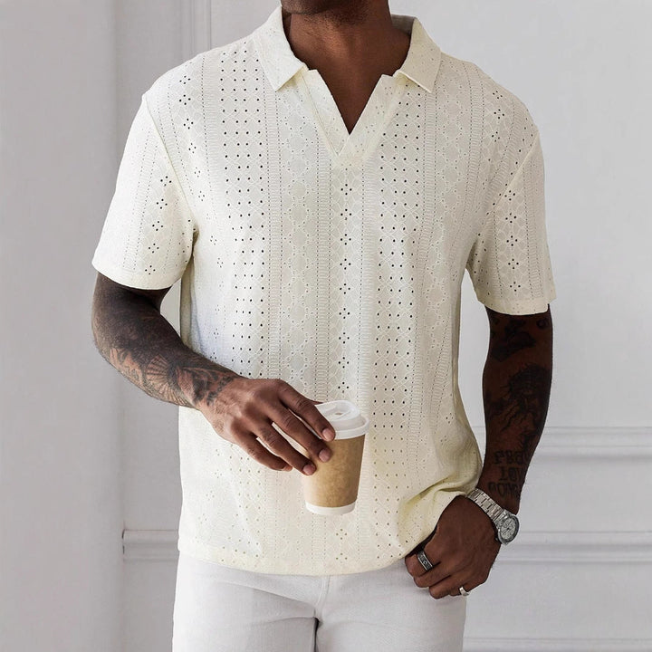Rayan Polo | Men's Knit Polo with Jacquard Lace Design