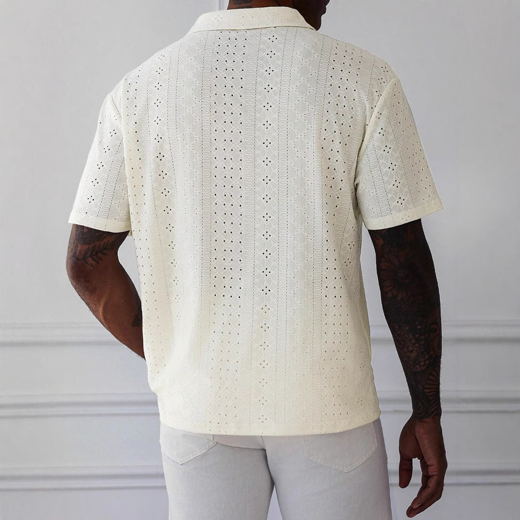 Rayan Polo | Men's Knit Polo with Jacquard Lace Design