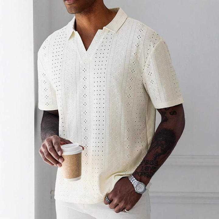 Rayan Polo | Men's Knit Polo with Jacquard Lace Design